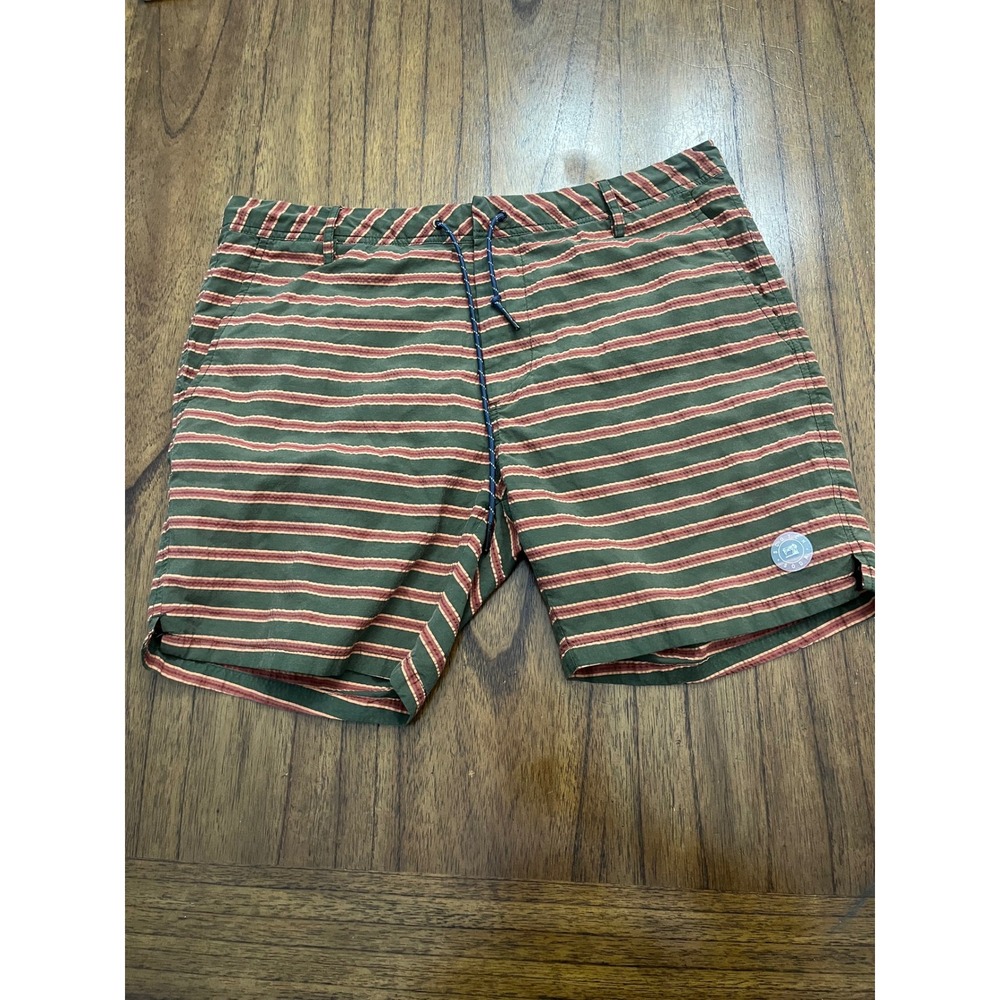 Scotch & Soda Mens Striped Swim Trunks Green Red W32 Board Shorts